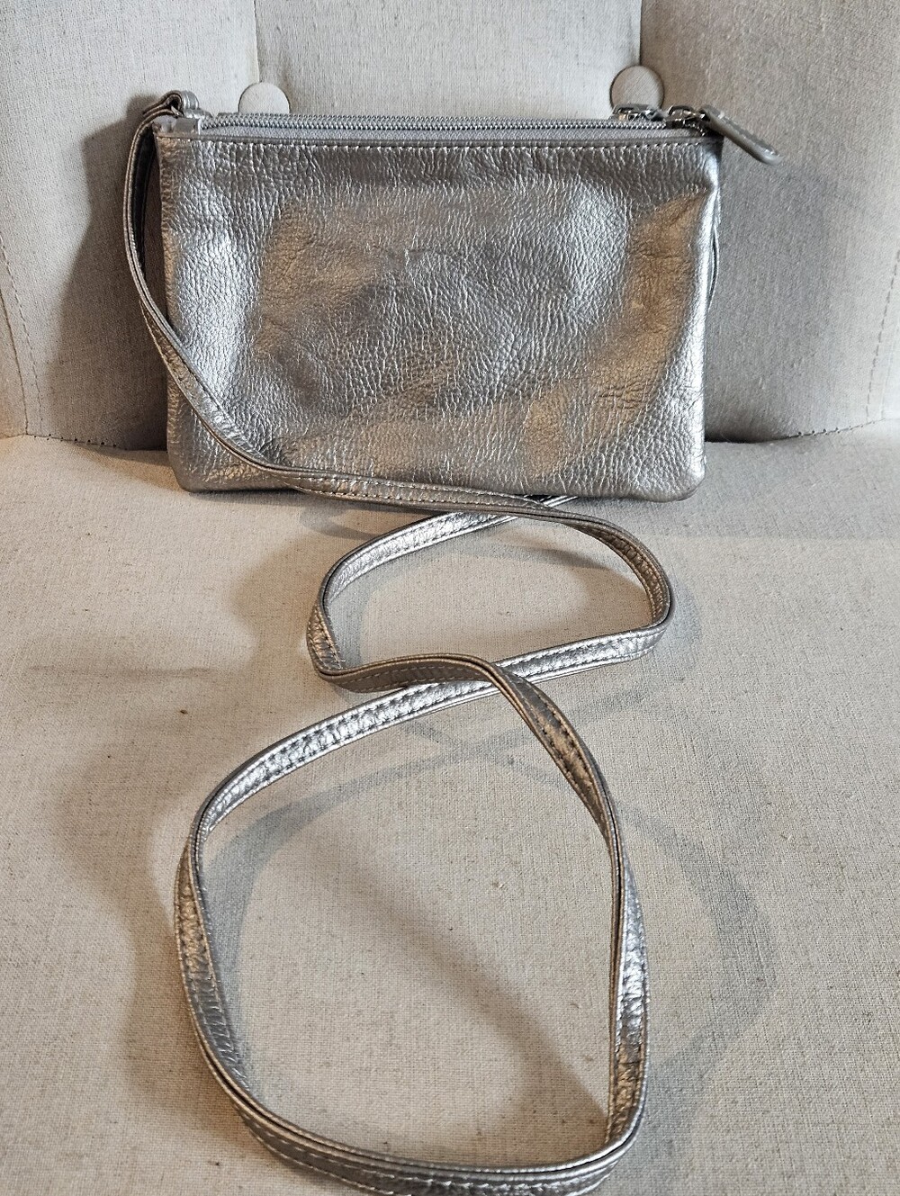 Silver Crossbody Wristlet Bag - Sleek Metallic Shoulder Strap